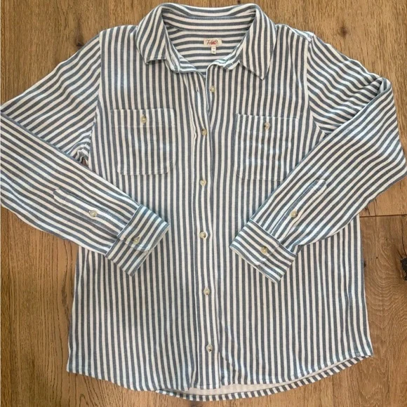 FAHERTY Legend sweater shirt navy blazer stripe medium $168 SUPER SOFT - Picture 8 of 10